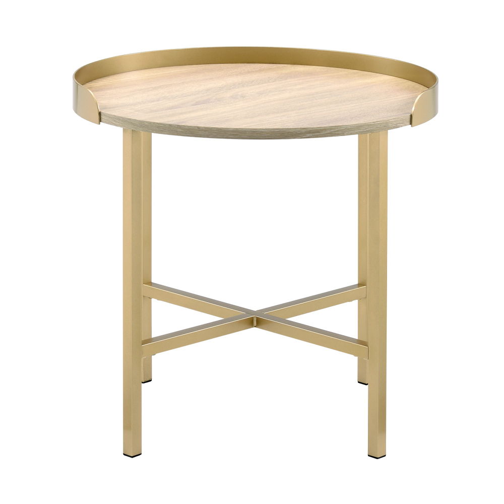 Mithea - End Table - Oak Table Top & Gold - Urban Living Furniture (Los Angeles, CA)