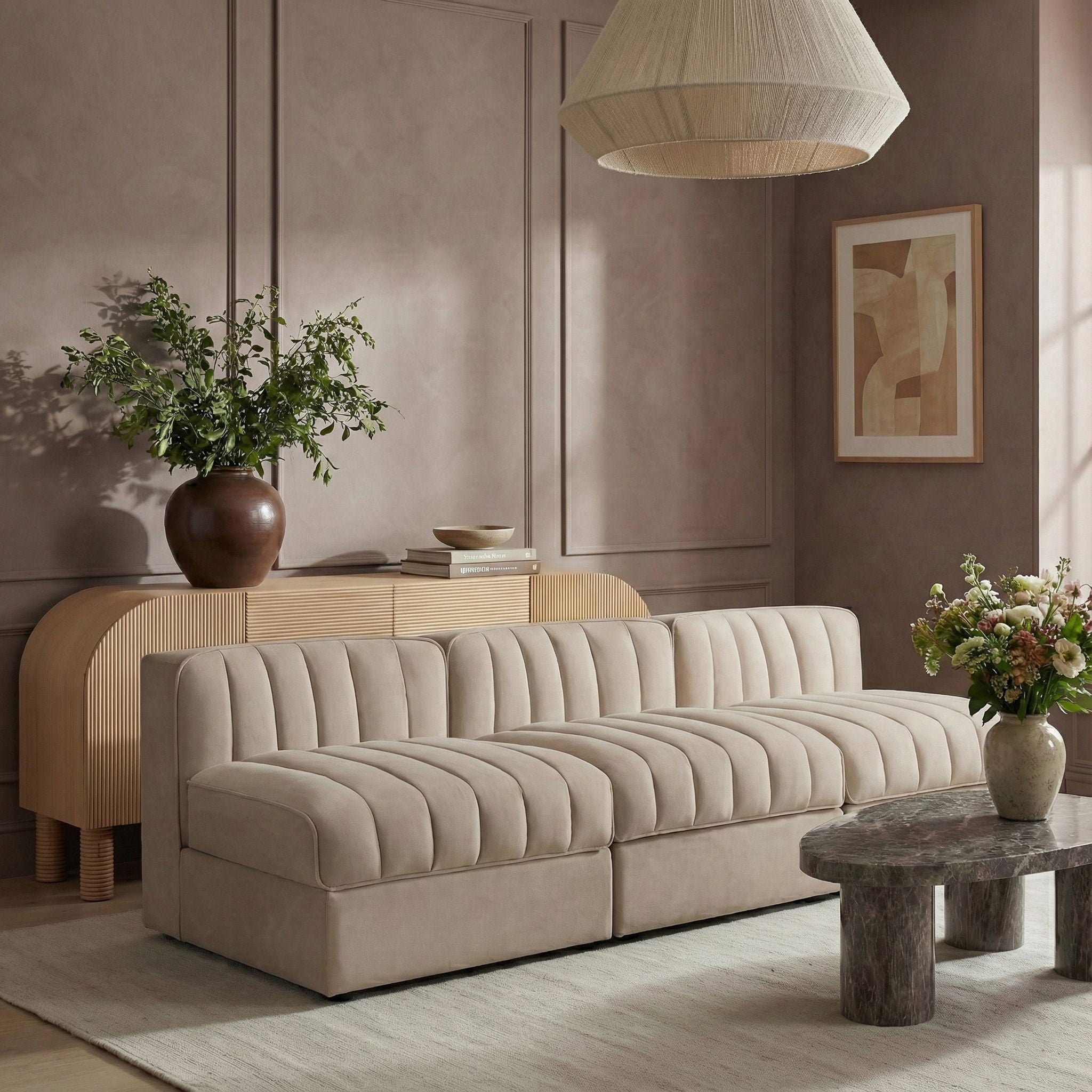 Rummi - Velvet Performance Fabric Upholstered 3 Piece Modular Armless Sofa - Urban Living Furniture (Los Angeles, CA)