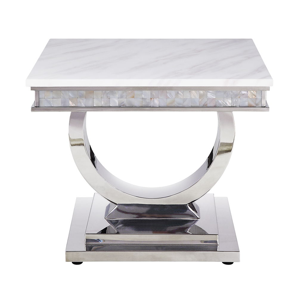 Zander - Sofa Table - White Printed Faux Marble Top & Mirrored Silver - Urban Living Furniture (Los Angeles, CA)