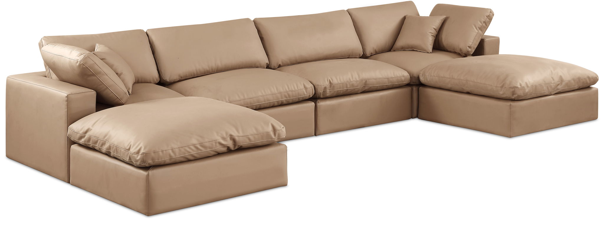Comfy - 6 Piece Faux Leather Modular Double Chaise Sectional - Tan - Urban Living Furniture (Los Angeles, CA)