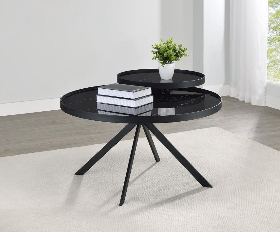 Briggs - Round Marble Printed Glass Top Coffee Table - Urban Living Furniture (Los Angeles, CA)