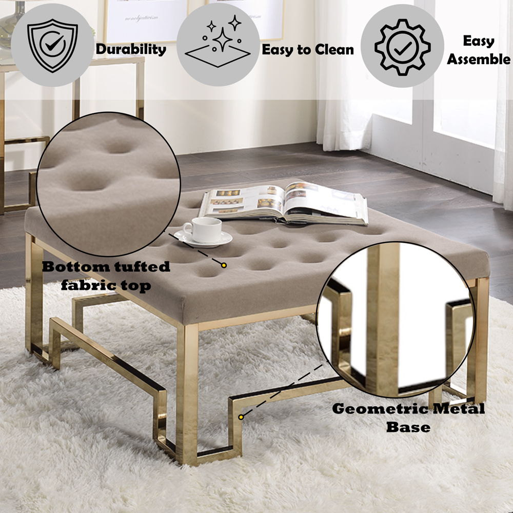 Damien - Cocktail Ottoman - Beige Fabric & Champagne - Urban Living Furniture (Los Angeles, CA)