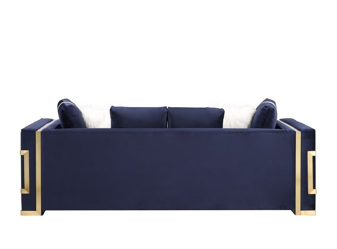 Virrux - Sofa With 6 Pillows - Blue Velvet & Gold - Urban Living Furniture (Los Angeles, CA)