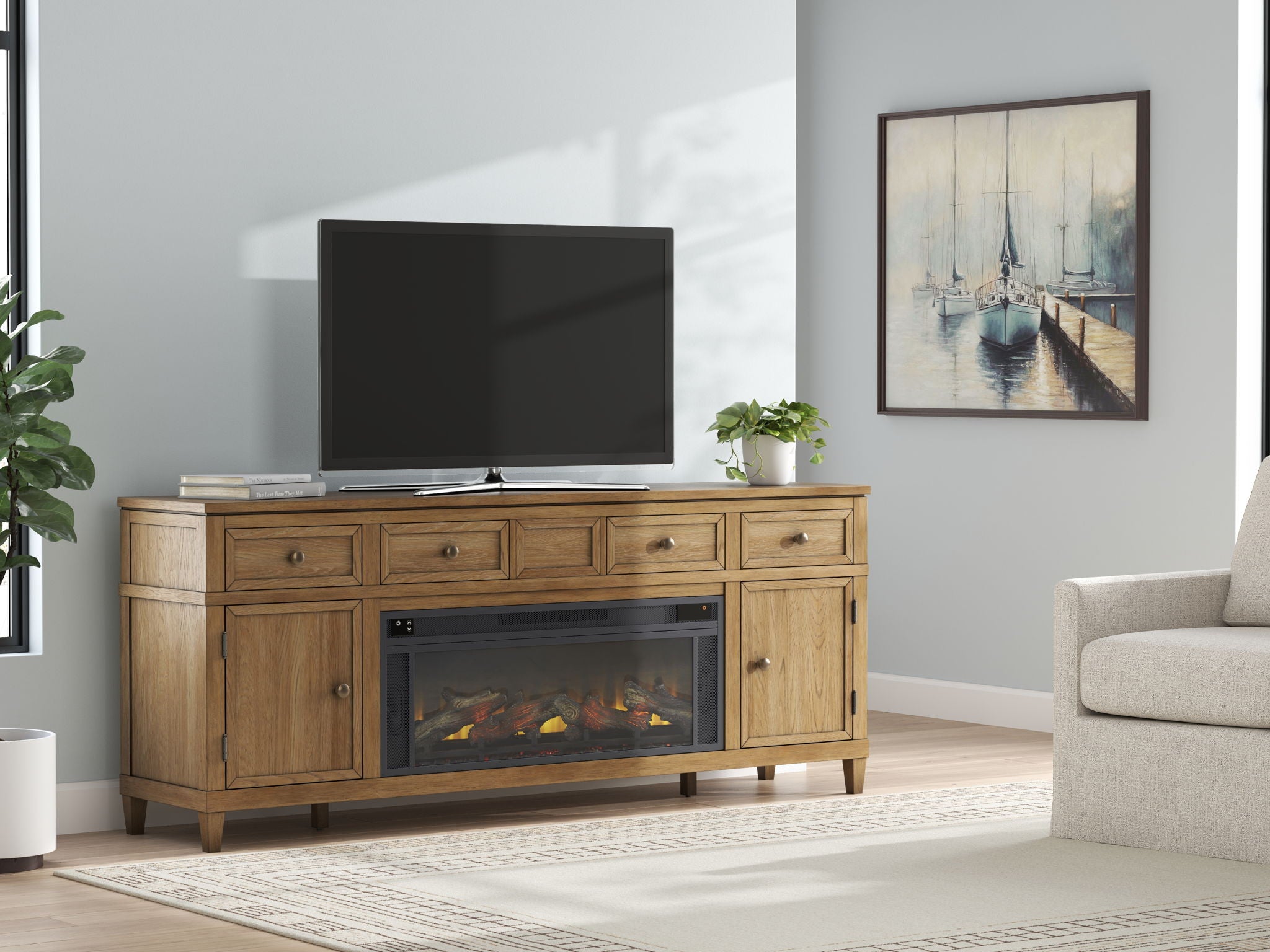 Sharlance - 81" TV Stand With Electric Infrared Fireplace Insert - Light Brown - Urban Living Furniture (Los Angeles, CA)