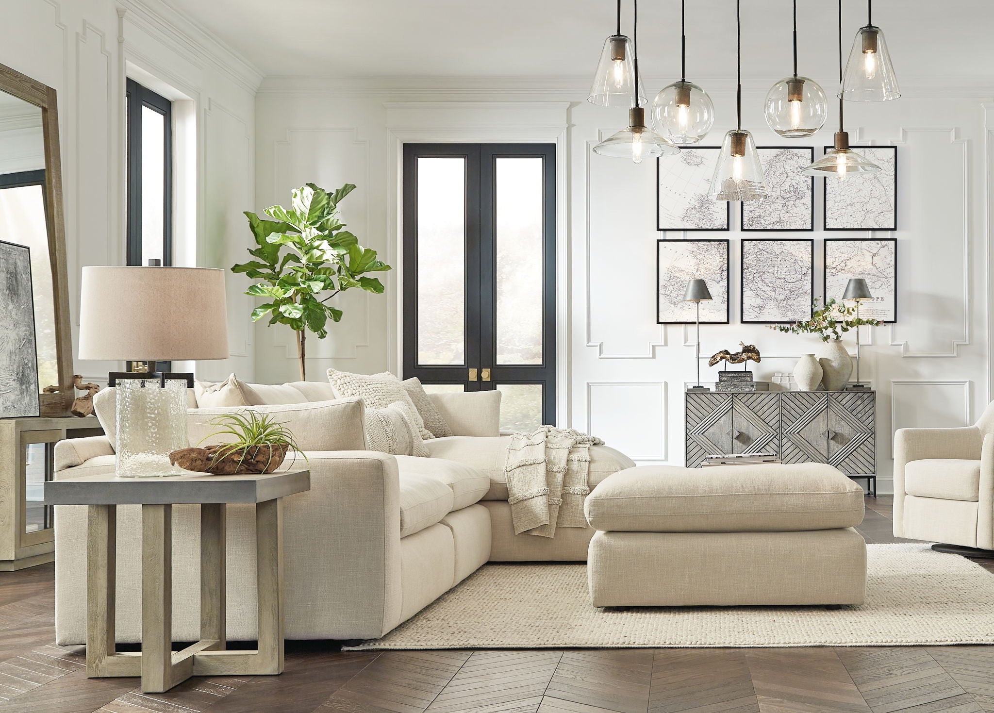 Elyza - 4 Pc. - Right Arm Facing Corner Chaise 3 Pc Sectional, Ottoman - Linen - Urban Living Furniture (Los Angeles, CA)