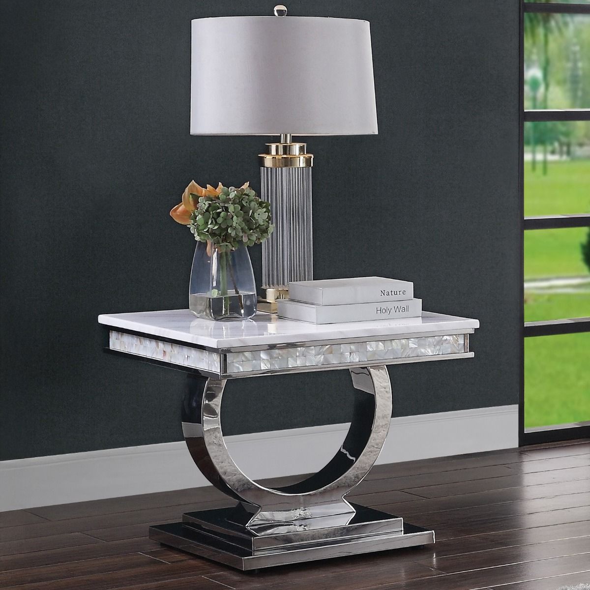 Zander - End Table - White Printed Faux Marble Top & Mirrored Silver - Urban Living Furniture (Los Angeles, CA)