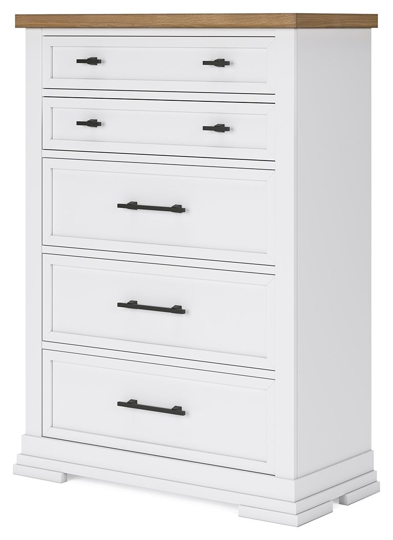 Ashbryn - White / Natural - Five Drawer Chest - Urban Living Furniture (Los Angeles, CA)