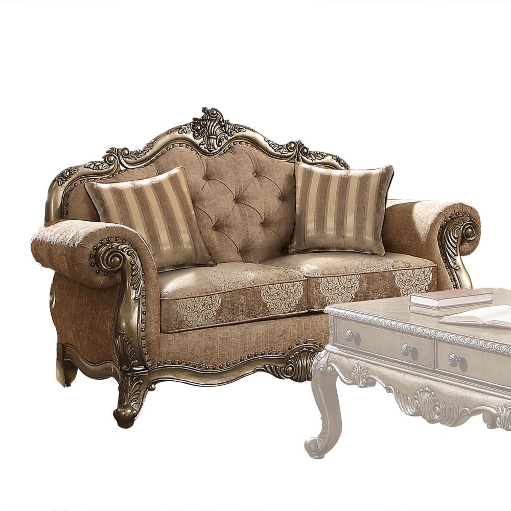 Ragenardus - Loveseat With 2 Pillows - Fabric & Vintage Oak