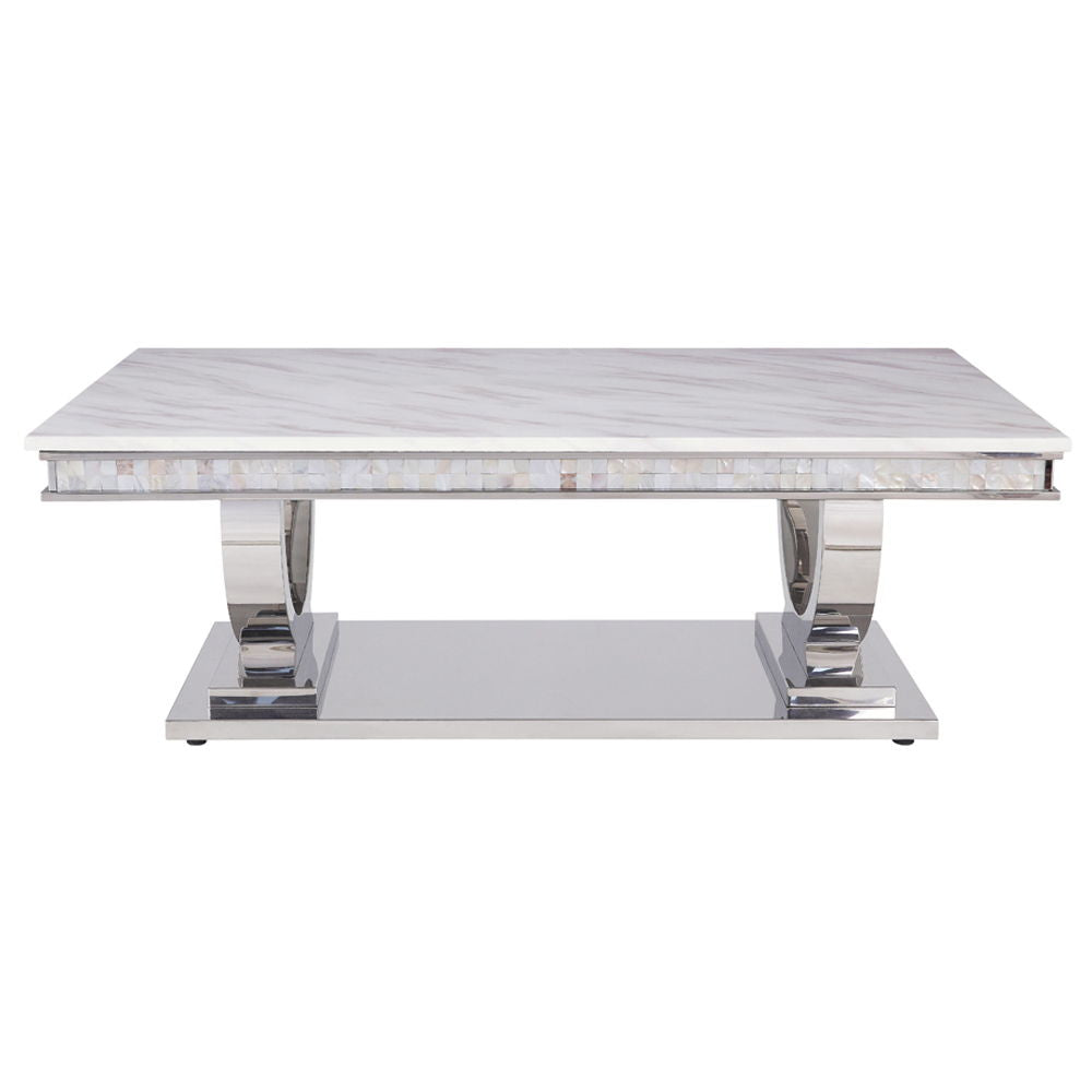 Zander - Coffee Table - White Printed Faux Marble Top & Mirrored Silver - Urban Living Furniture (Los Angeles, CA)