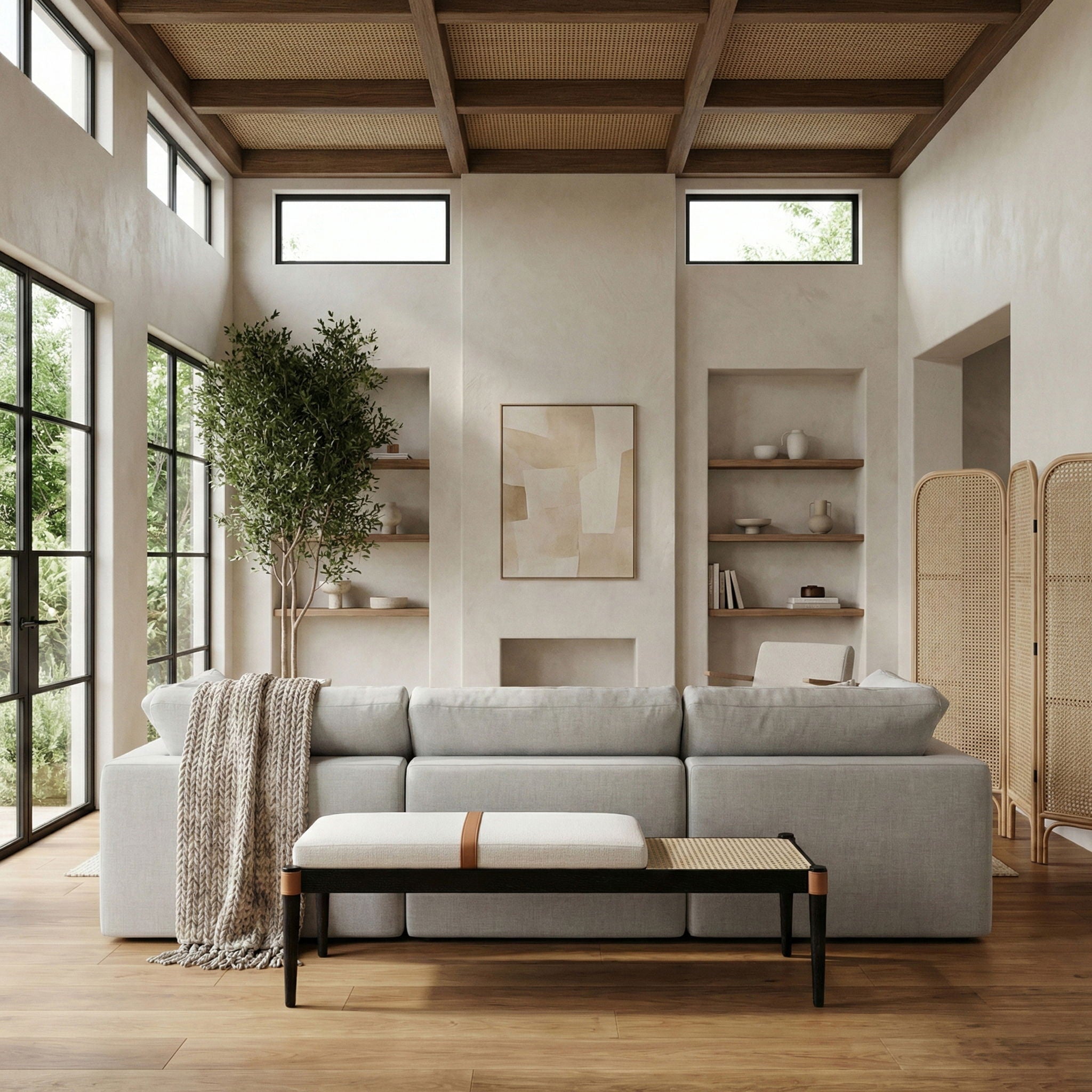 Nara - Linen Textured Fabric Upholstered Bench - Painted Black - Urban Living Furniture (Los Angeles, CA)