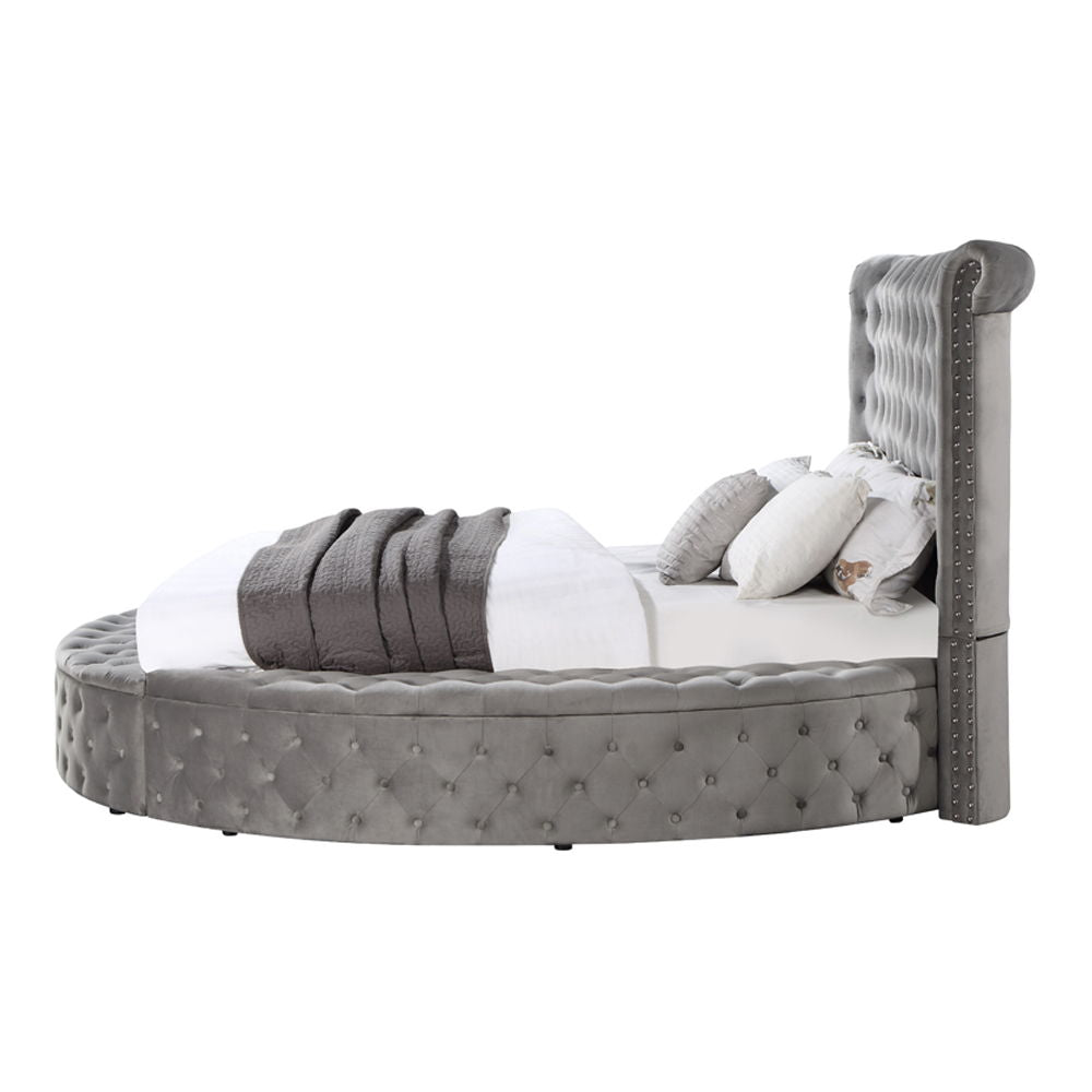 Gaiva - Queen Bed With Storage - Gray Velvet