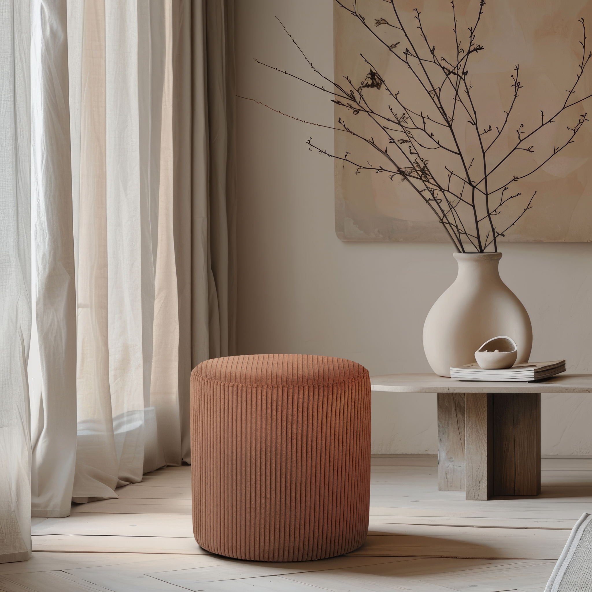 Roy - Round Microsuede Ottoman / Stool