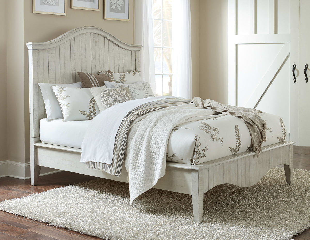 Ella - Solid California King Wood Crown Bed - White Wash