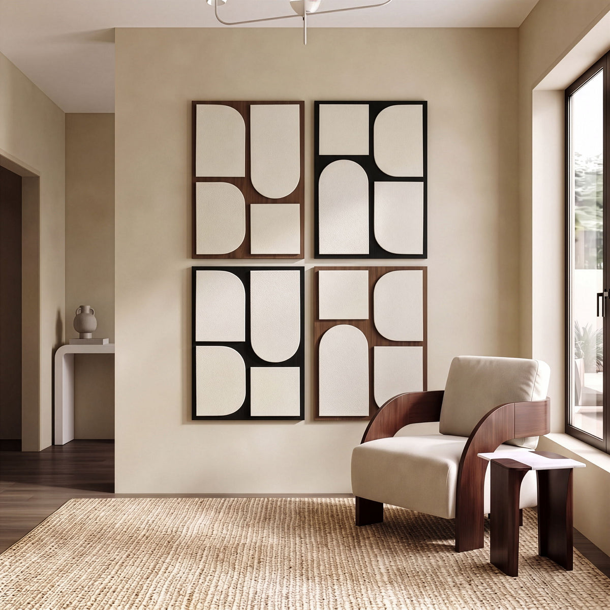 Icon - Mango Wood 4 Piece Wall Art - Black / Natural