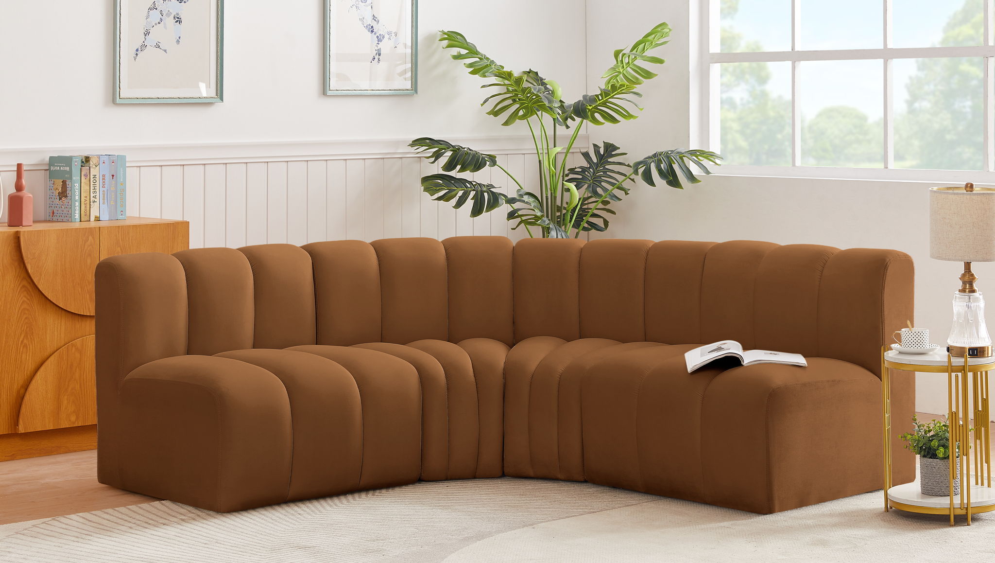 Arc - Velvet 4 Piece Corner Modular Sofa - Saddle - Urban Living Furniture (Los Angeles, CA)