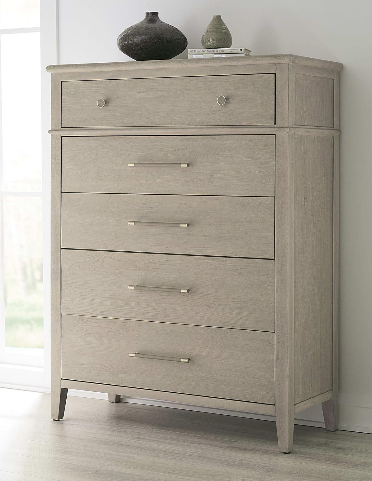 Camden - Five Drawer Oak Wood Chest - Chai