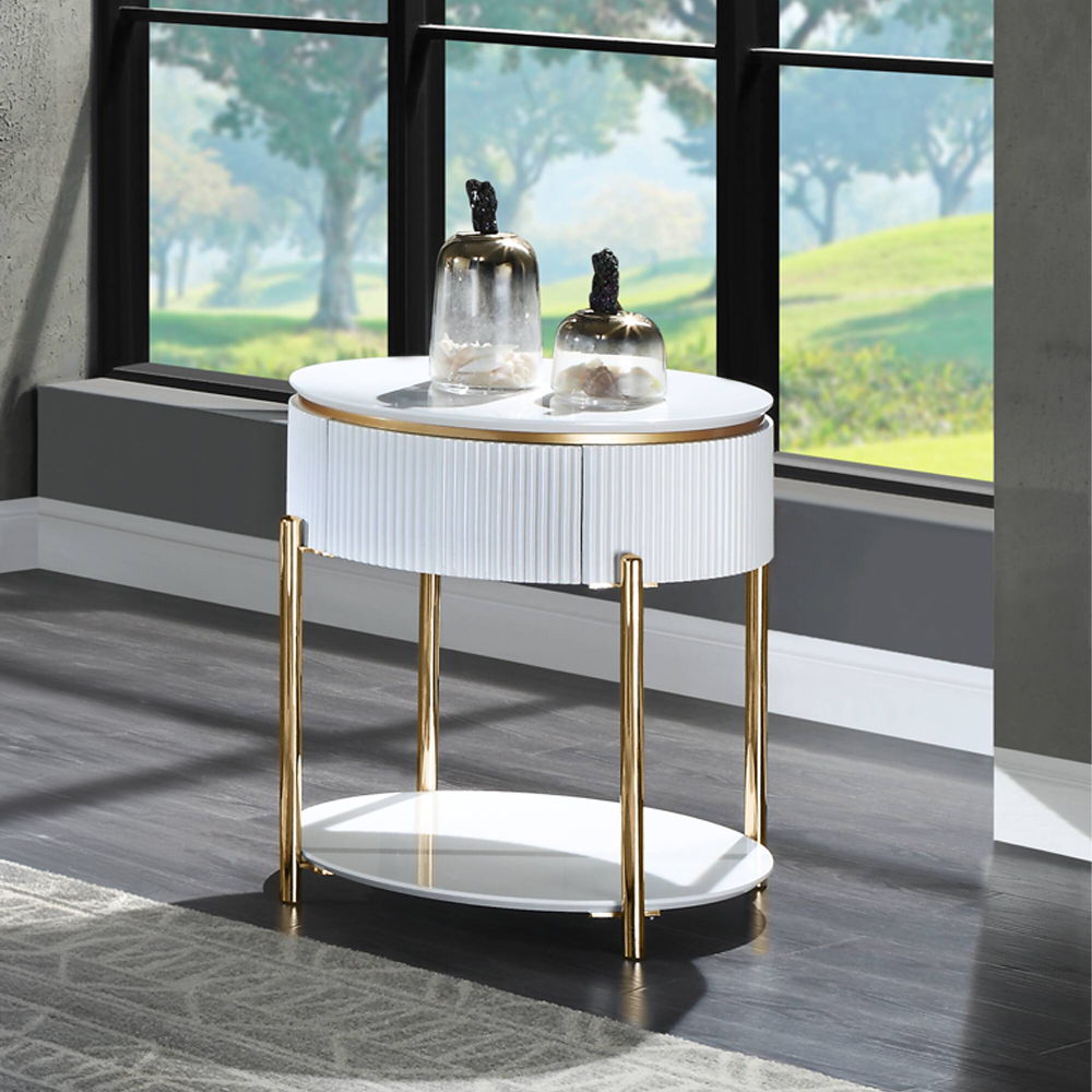 Daveigh - End Table - White High Gloss & Gold - Urban Living Furniture (Los Angeles, CA)