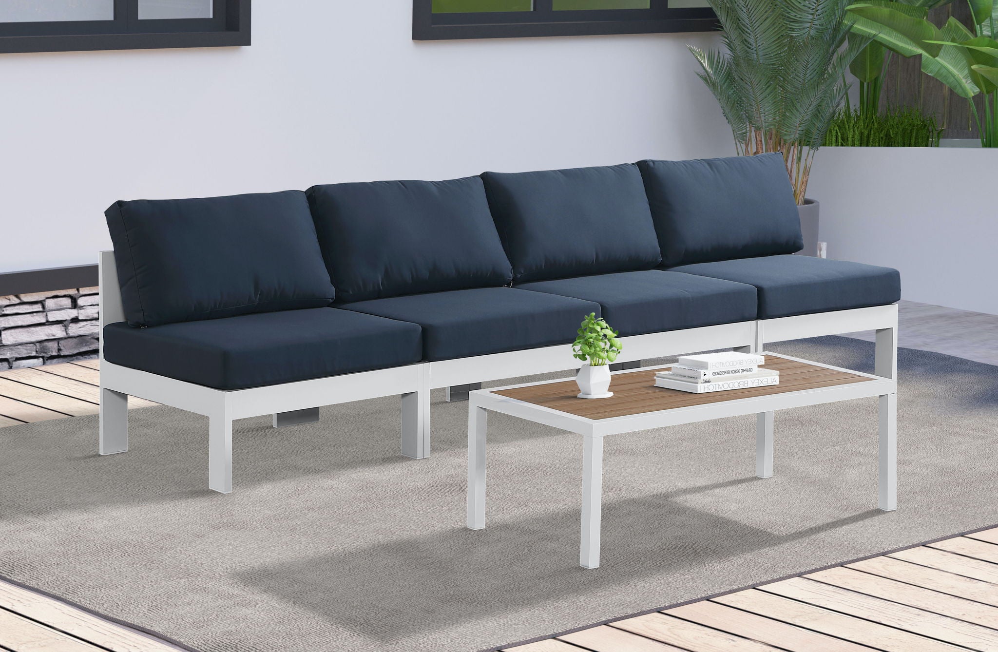 Nizuc - Outdoor Patio 4 Seat Armless Modular Sofa With White Frame - Urban Living Furniture (Los Angeles, CA)
