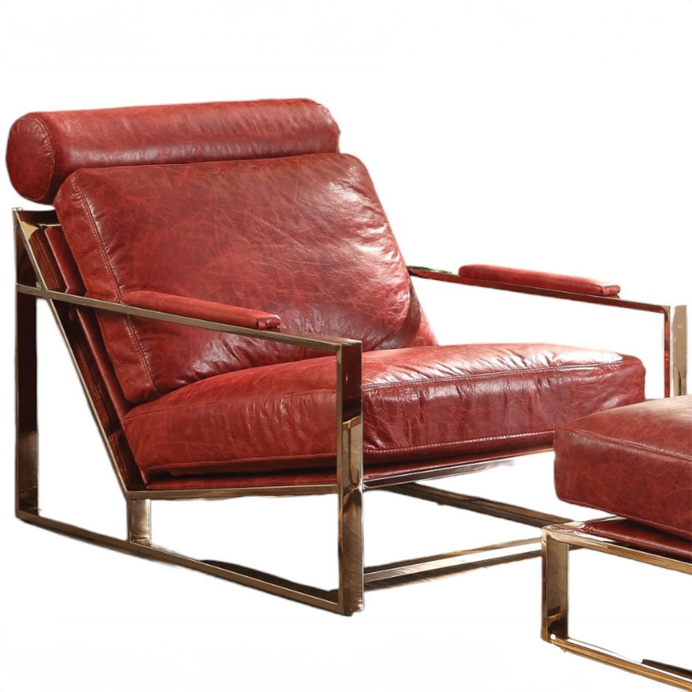 Quinto - Accent Chair - Antique Red Top Grain Leather & Stainless Steel - Urban Living Furniture (Los Angeles, CA)