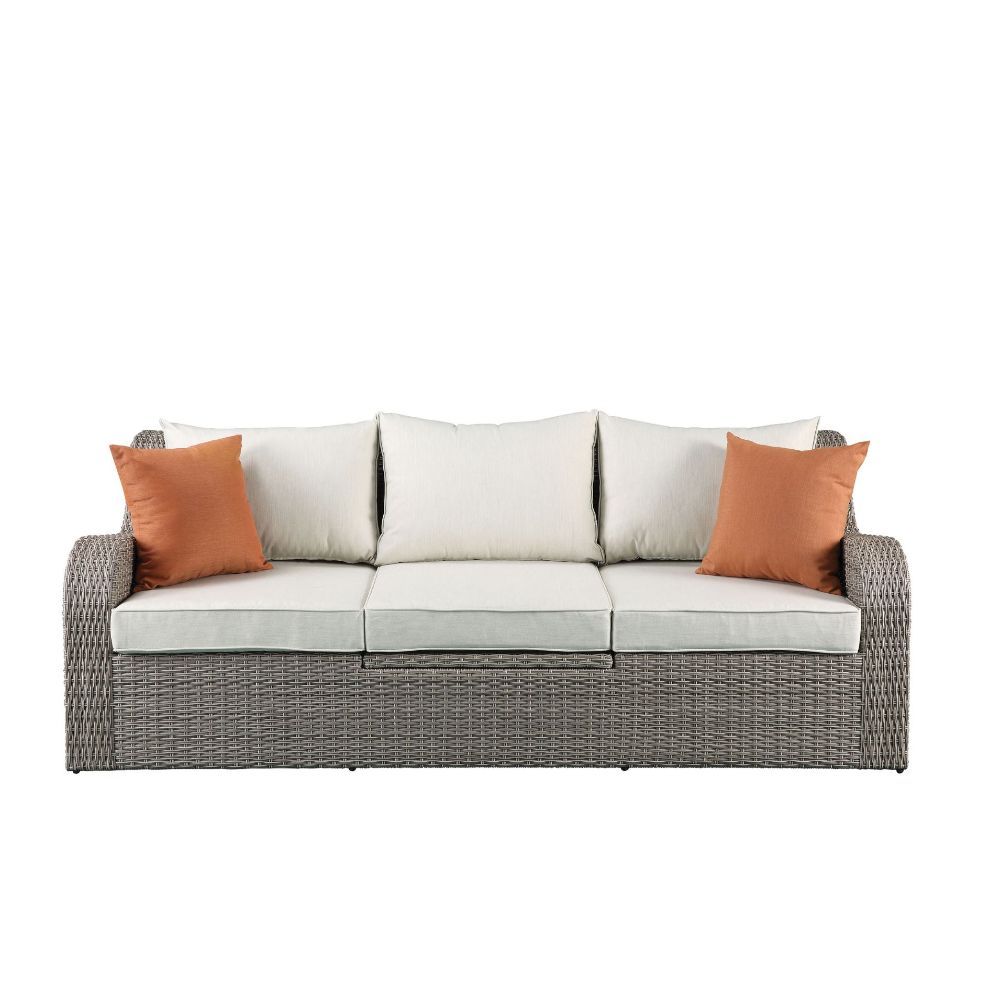 Salena - Patio Sofa With 2 Pillows & 2 Ottomans - Beige Fabric & Gray Wicker - Urban Living Furniture (Los Angeles, CA)
