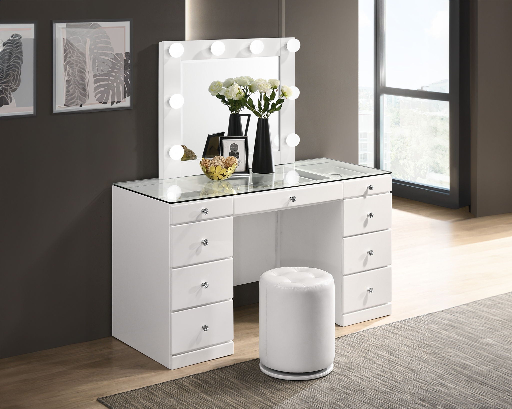 Avery - Vanity Set (With LED Luxo Mirror) - White - Urban Living Furniture (Los Angeles, CA)
