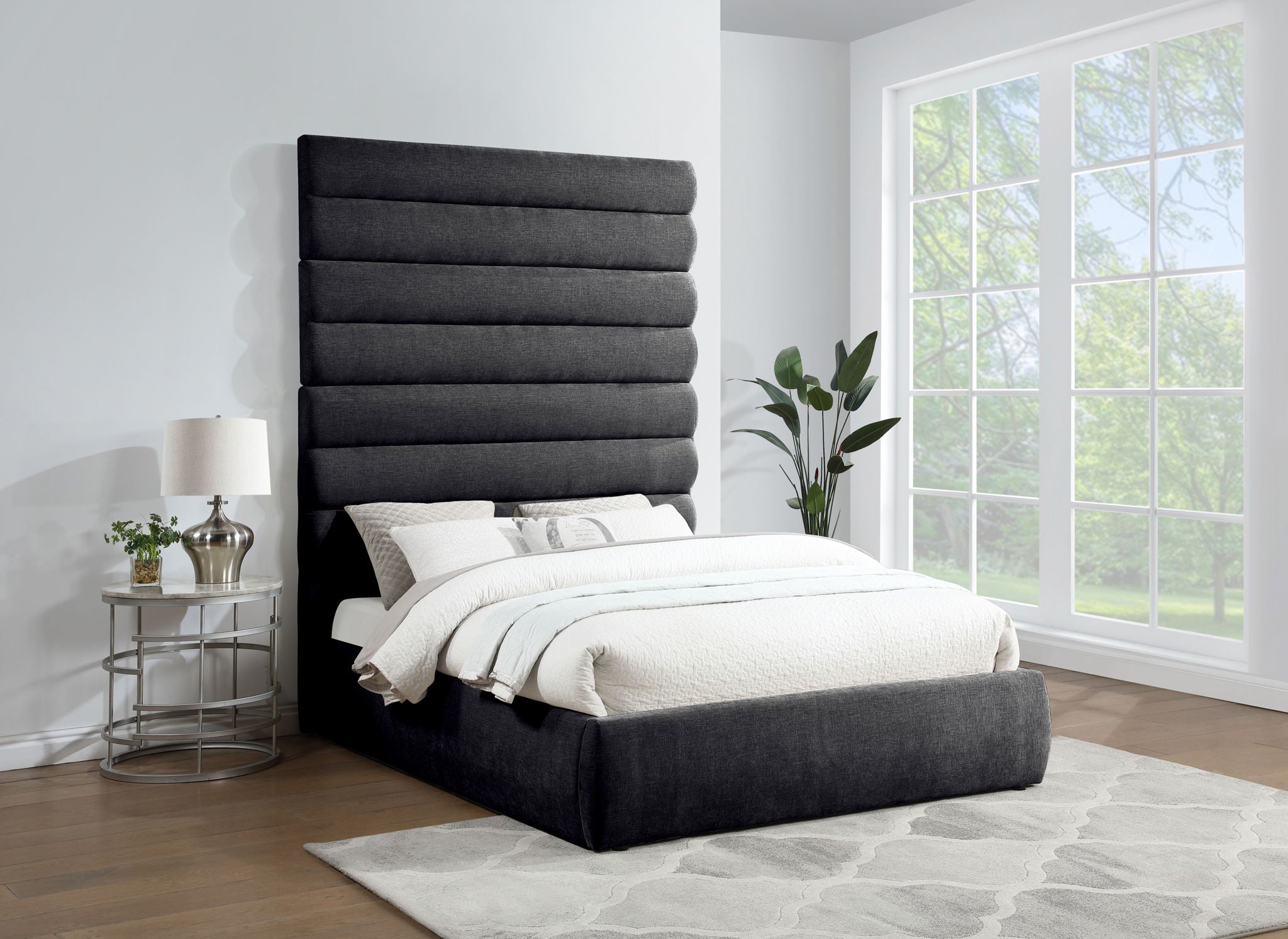 Adam - Chenille Fabric Bed With 89" Headboard