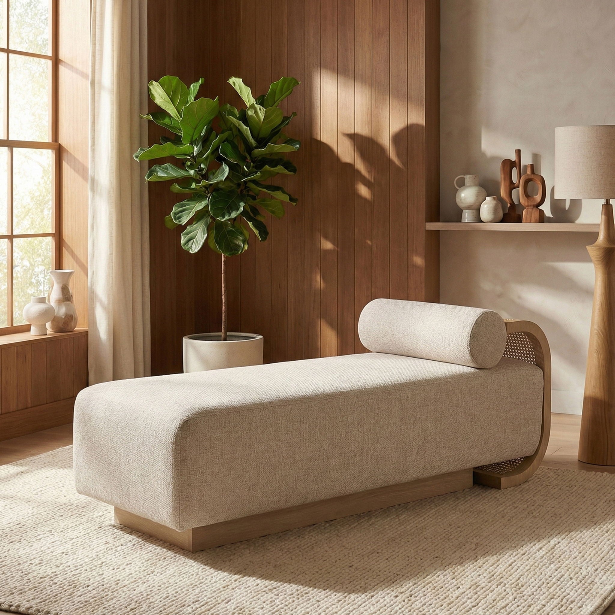 Zephyr - Linen Textured Fabric Upholstered Chaise - Painted Natural Base - Urban Living Furniture (Los Angeles, CA)