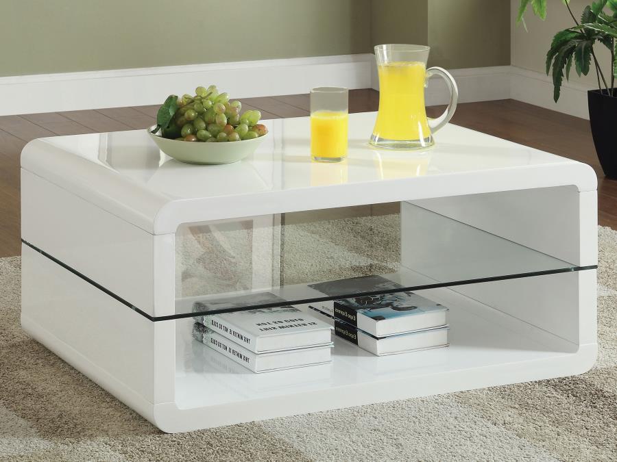Elana - 1-Shelf Rectangular Coffee Table - White High Gloss - Urban Living Furniture (Los Angeles, CA)