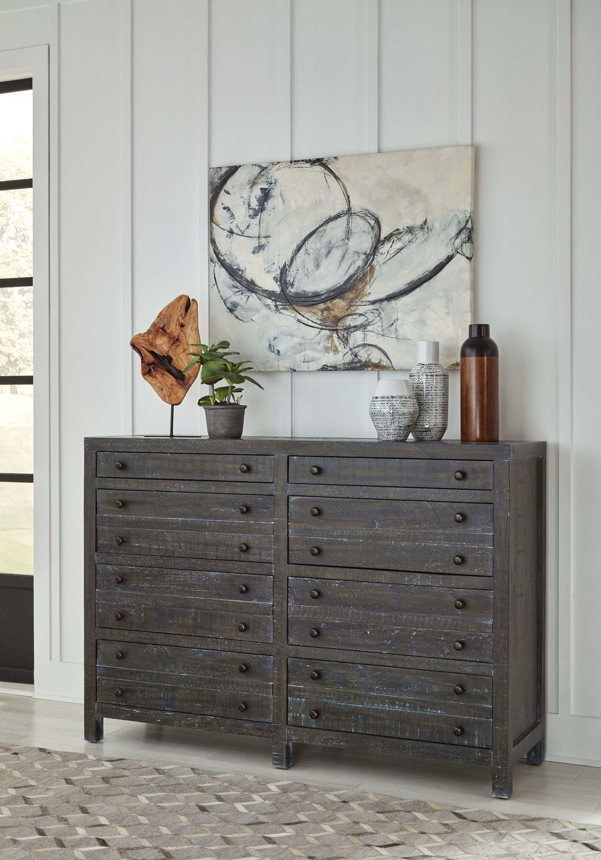 Townsend - Solid Wood Eight Drawer Dresser - Gunmetal (2024)