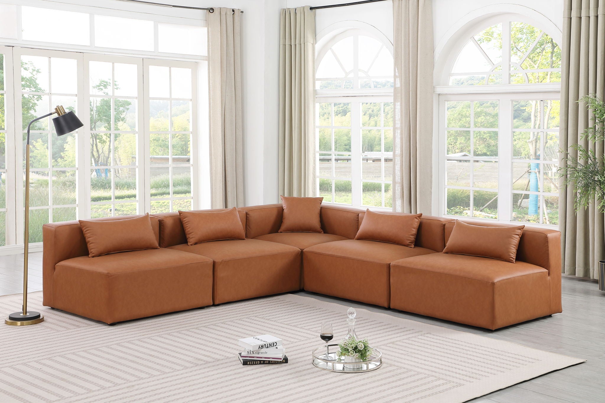 Cube - 5 Piece Modular Corner Armless Sectional - Cognac - Urban Living Furniture (Los Angeles, CA)