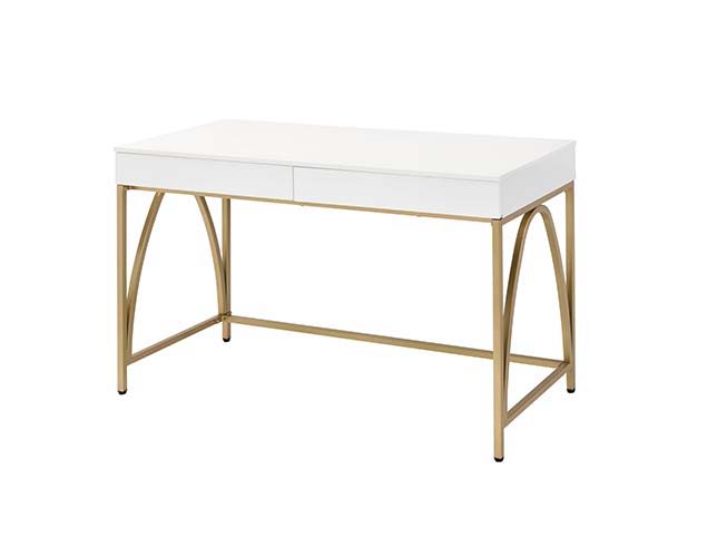 Lightmane - Vanity Desk - White High Gloss & Gold Finish - Urban Living Furniture (Los Angeles, CA)