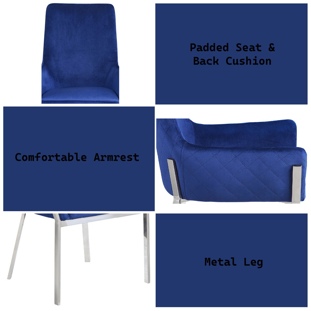 Cambrie - Side Chair (Set of 2) - Blue Velvet & Mirrored Silver - Urban Living Furniture (Los Angeles, CA)