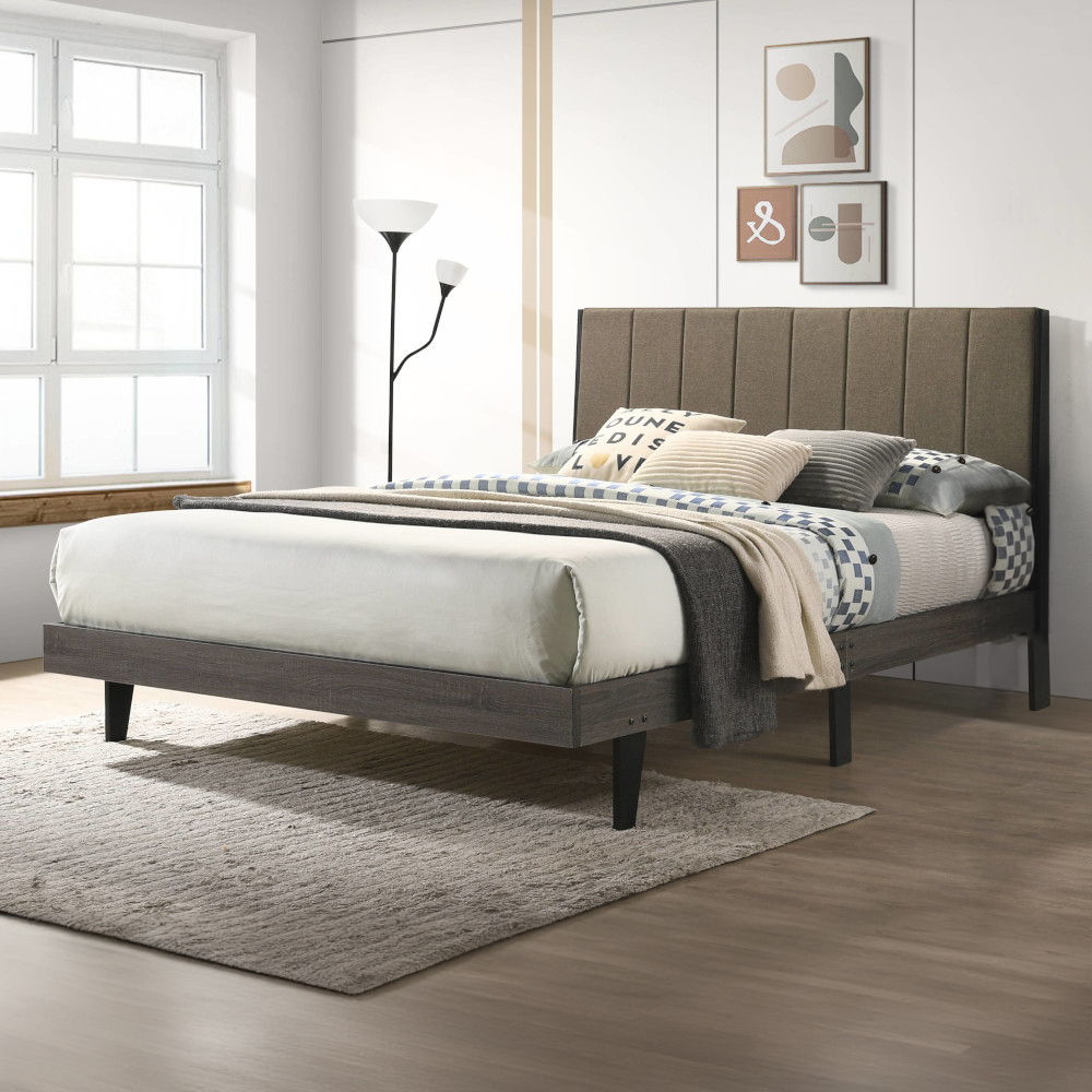 Valdemar - Queen Bed - Brown Fabric & Weathered Gray - Urban Living Furniture (Los Angeles, CA)