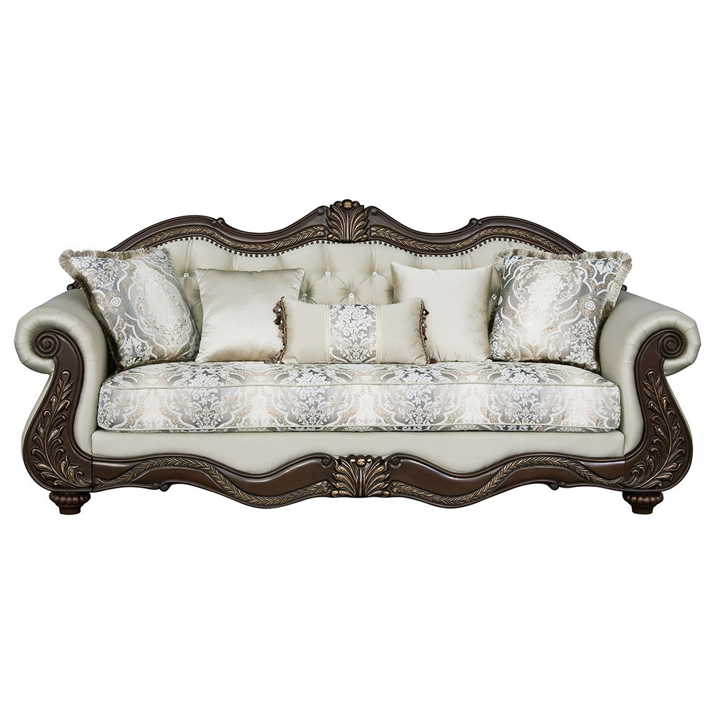 Pierce - Sofa With 5 Pillows - Beige Fabric & Cherry Finish - Urban Living Furniture (Los Angeles, CA)