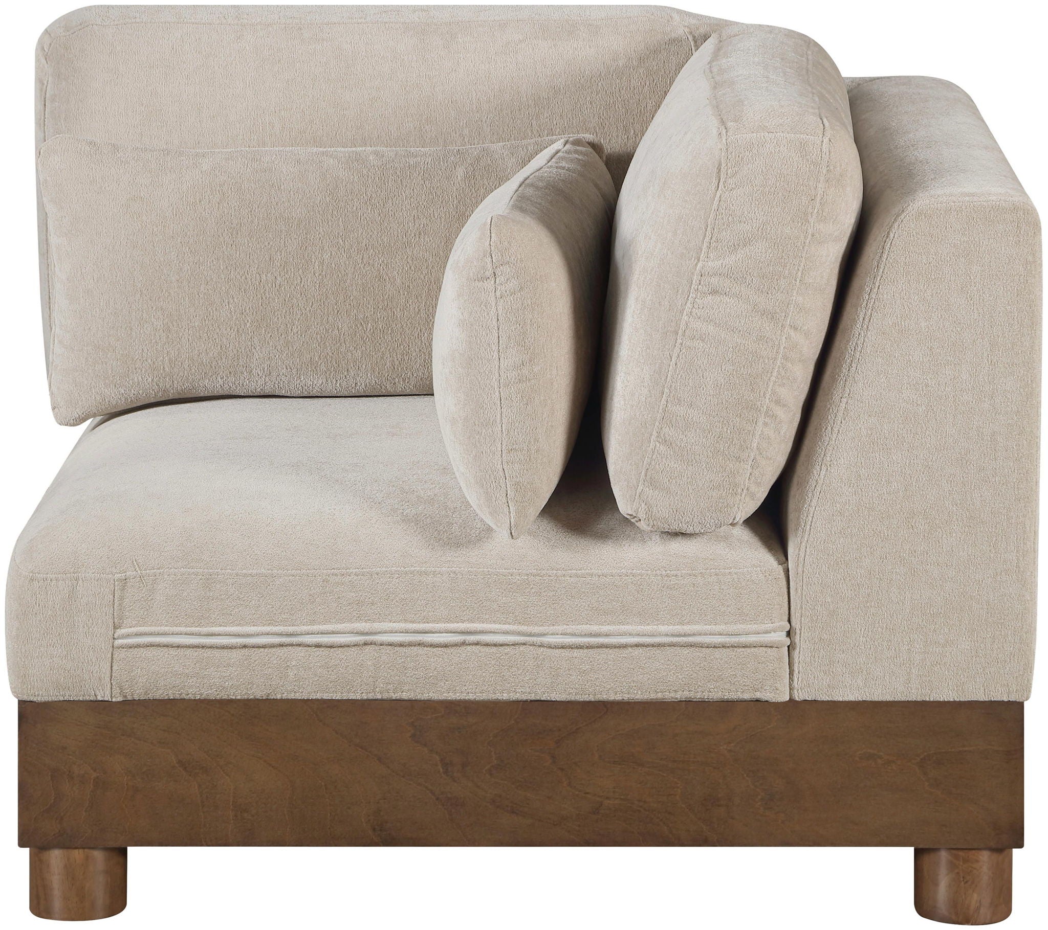 Turin - Chenille Fabric Upholstered Modular Corner Chair - Taupe / Brown Walnut - Urban Living Furniture (Los Angeles, CA)