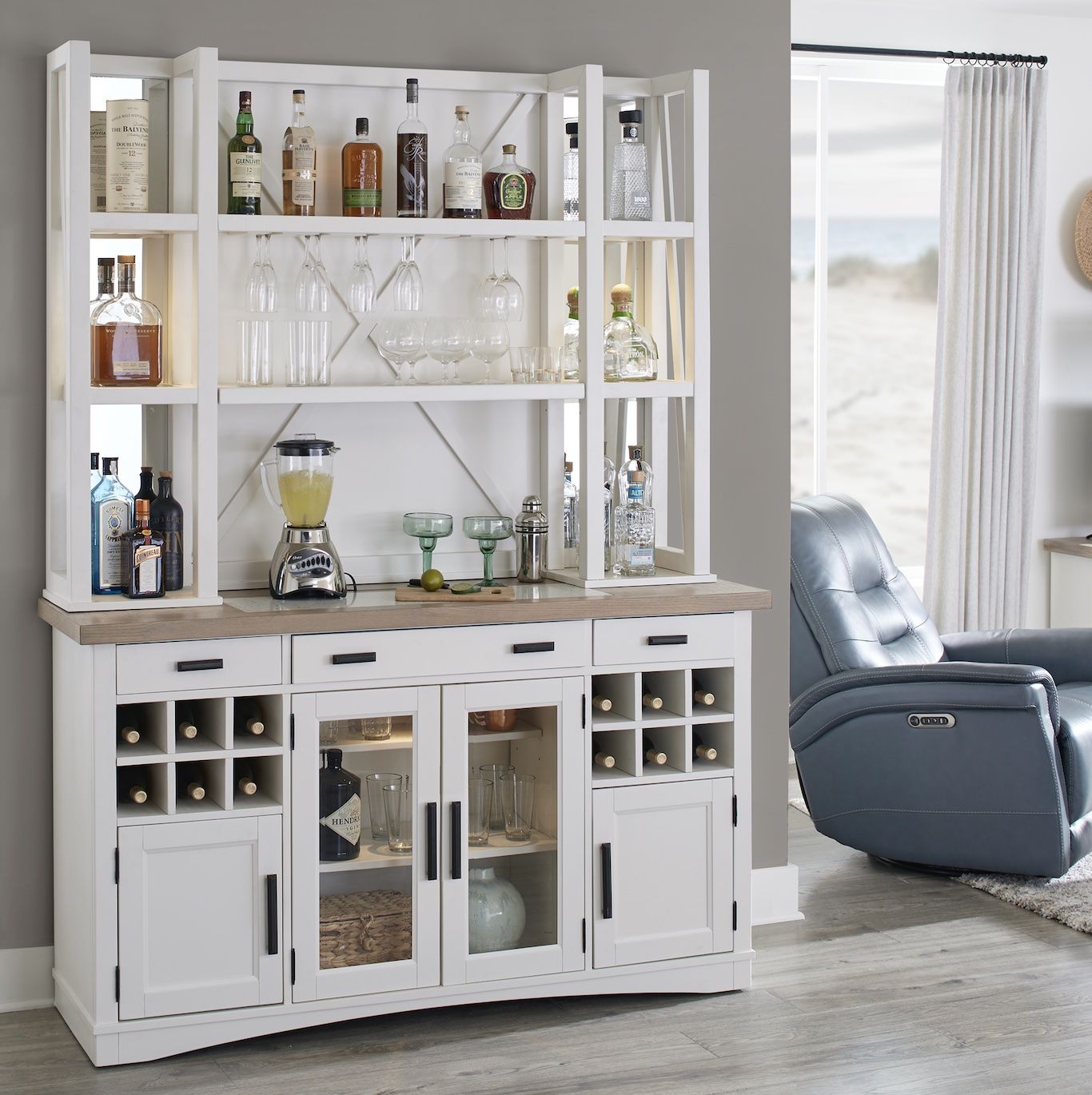 Americana Modern Dining - Buffet And Open Hutch With Quartz Insert - Cotton - Urban Living Furniture (Los Angeles, CA)