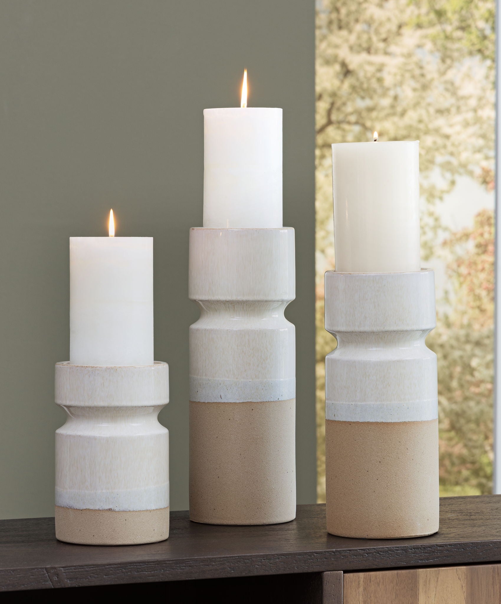 Hurston - Ivory / Brown - Candle Holder Set (Set of 3) - Urban Living Furniture (Los Angeles, CA)