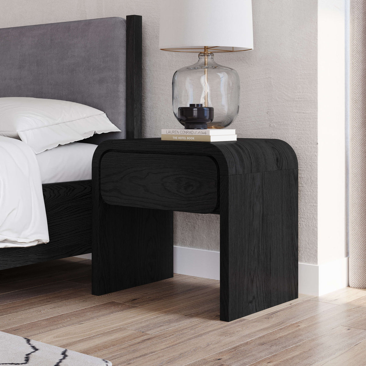 Elora - One Drawer Nightstand - Jet Black Ash