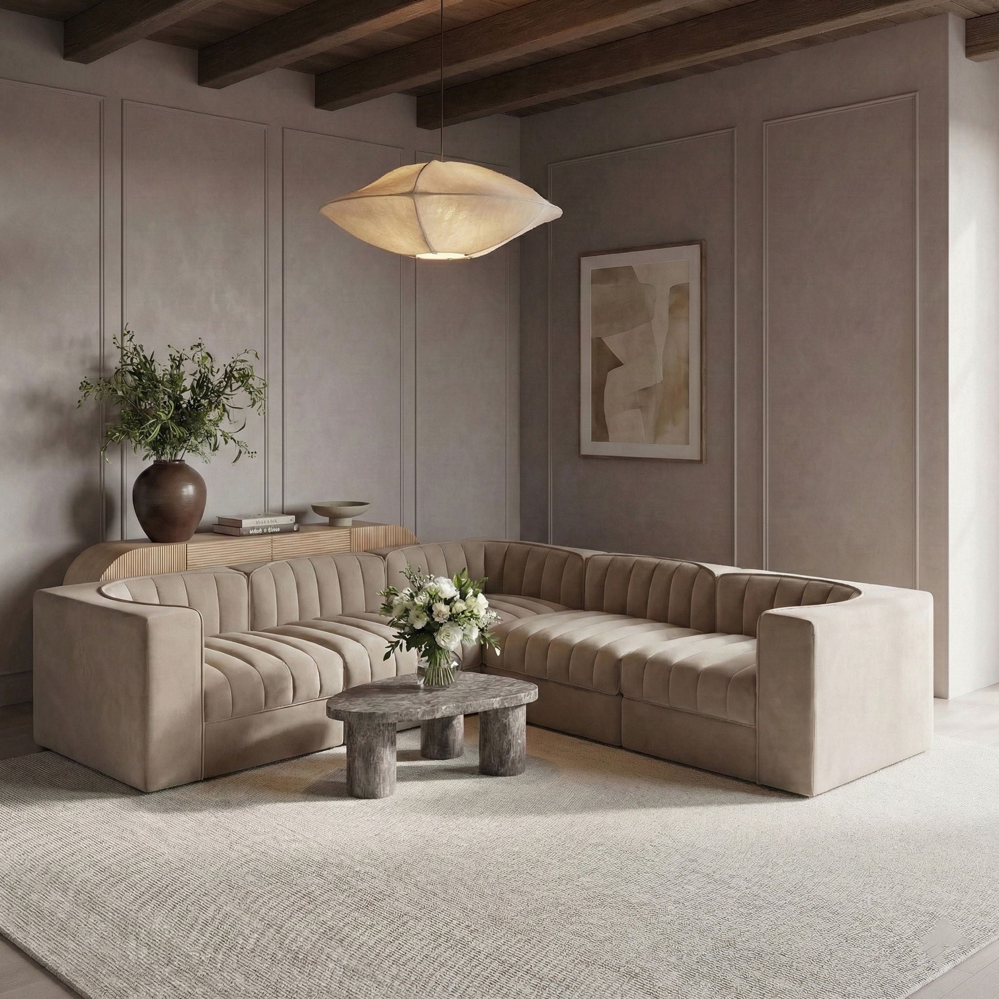 Rummi - Symmetrical Velvet Performance Fabric Upholstered 5 Piece Modular Sectional - Urban Living Furniture (Los Angeles, CA)
