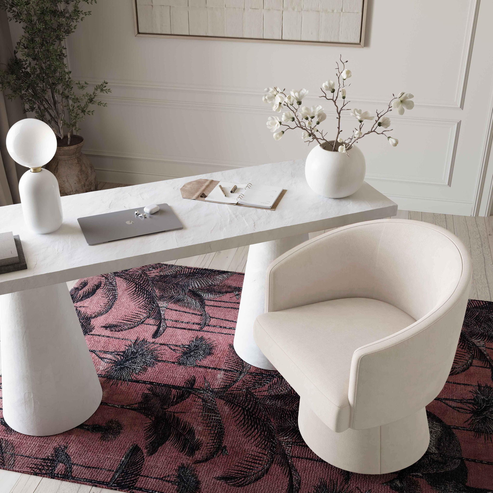 Kristen - Upcycled Chenille Rolling Desk Chair - Cream - Urban Living Furniture (Los Angeles, CA)