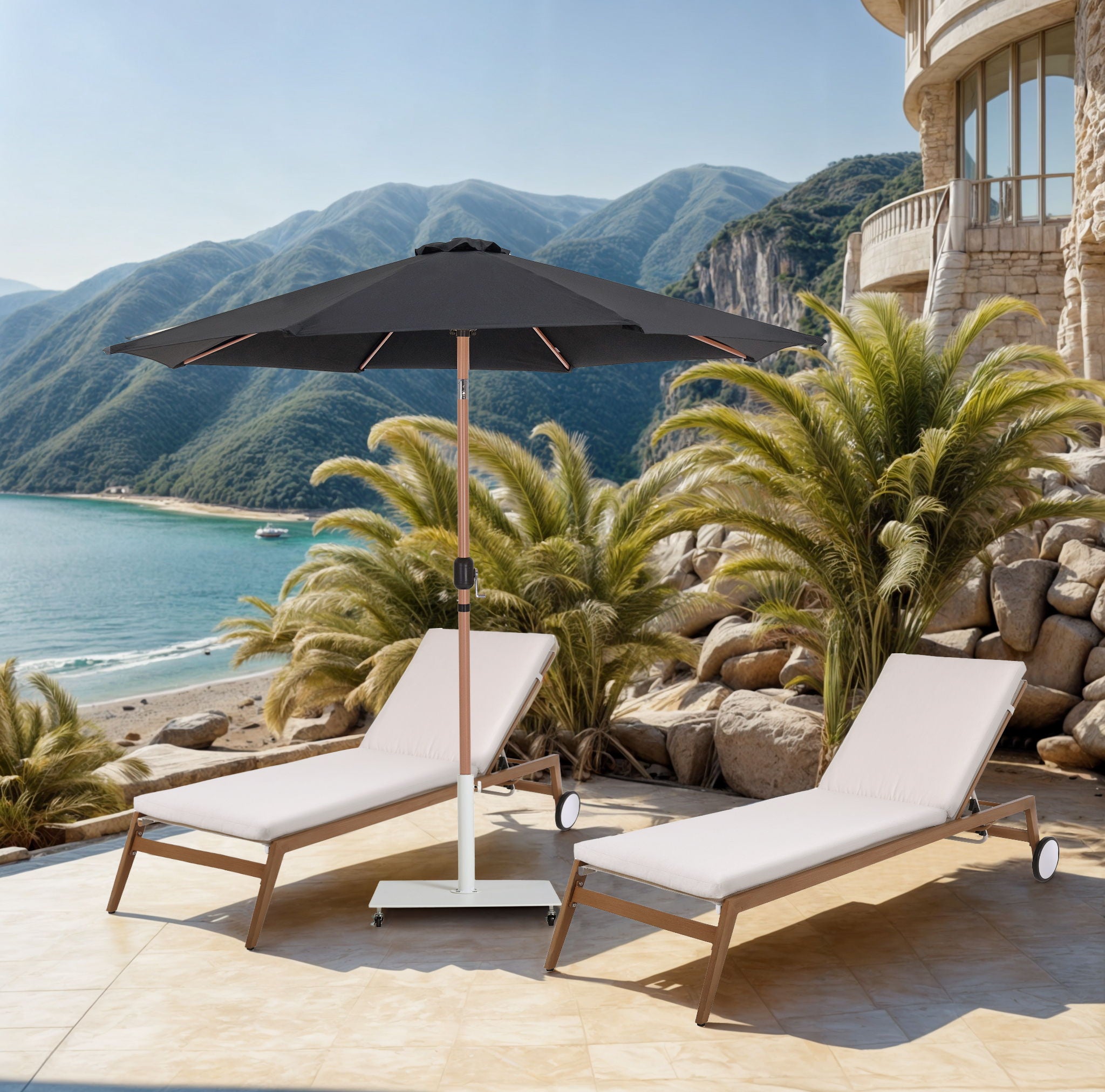 Fiji - Aluminum Patio Umbrella With Square White And Teak Base - Urban Living Furniture (Los Angeles, CA)