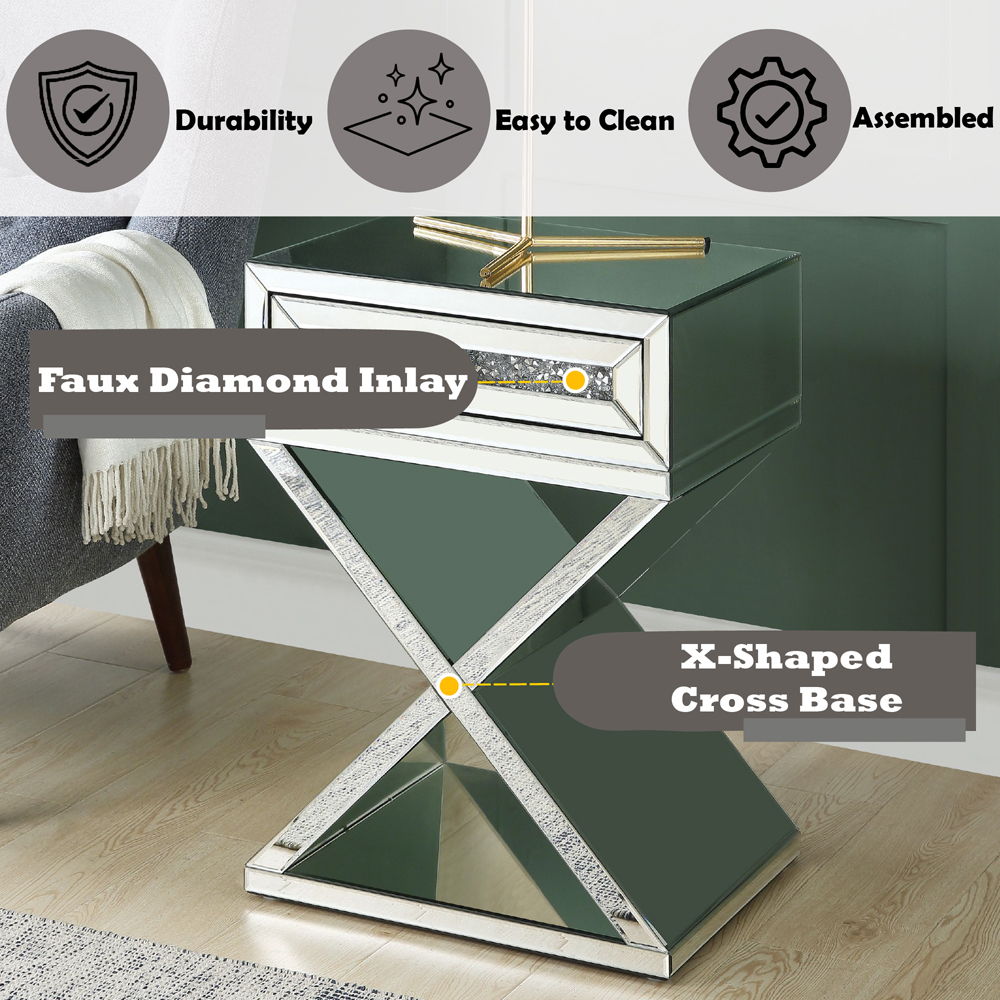 Noralie - Accent Table, X-Shaped Base - Mirrored & Faux Diamonds - Urban Living Furniture (Los Angeles, CA)