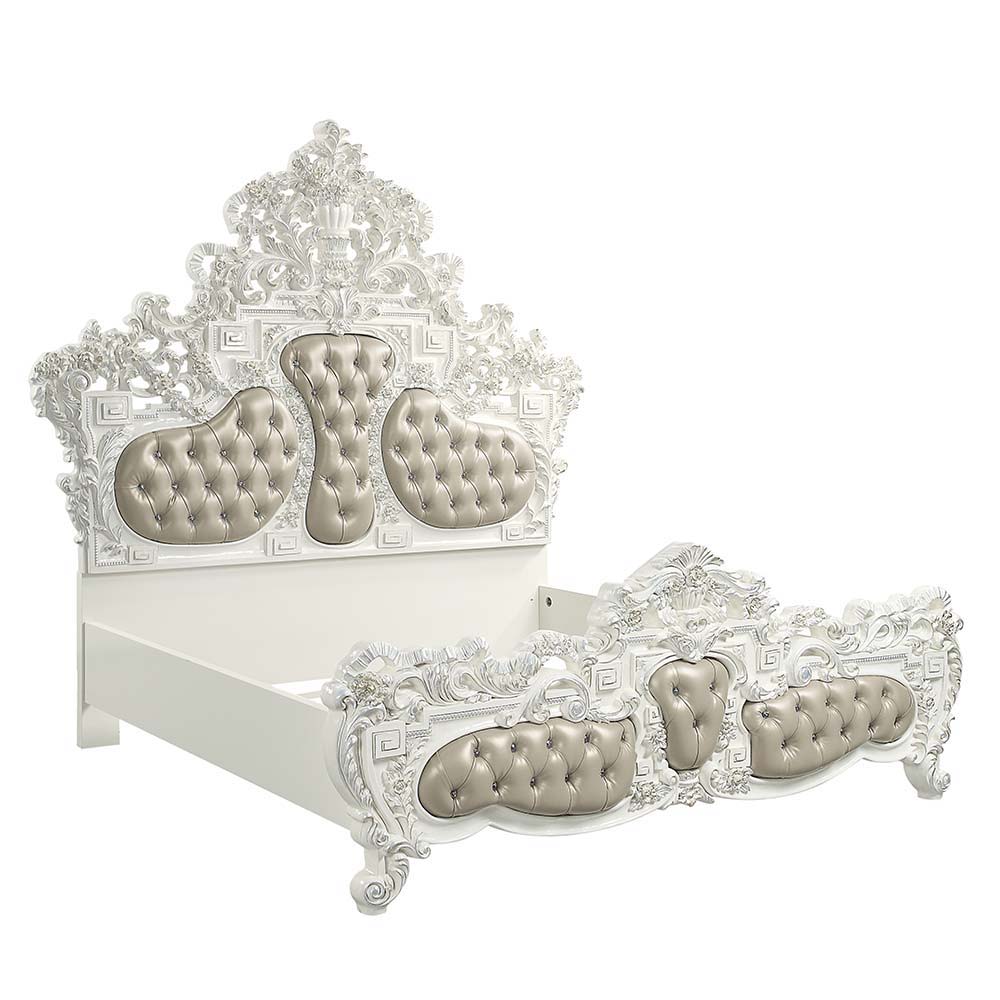 Vanaheim - Eastern King Bed - Beige PU & Antique White Finish - Urban Living Furniture (Los Angeles, CA)