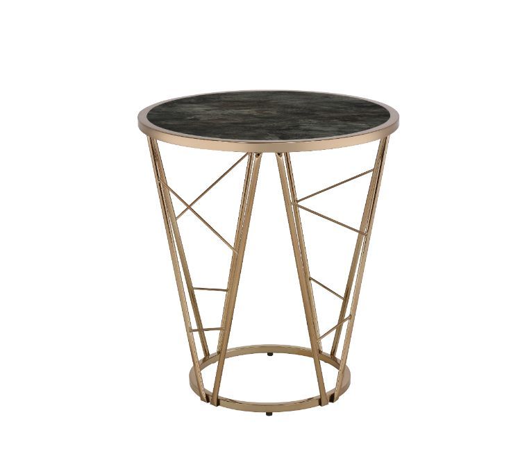 Cicatrix - End Table - Faux Black Marble Glass & Champagne Finish - Urban Living Furniture (Los Angeles, CA)