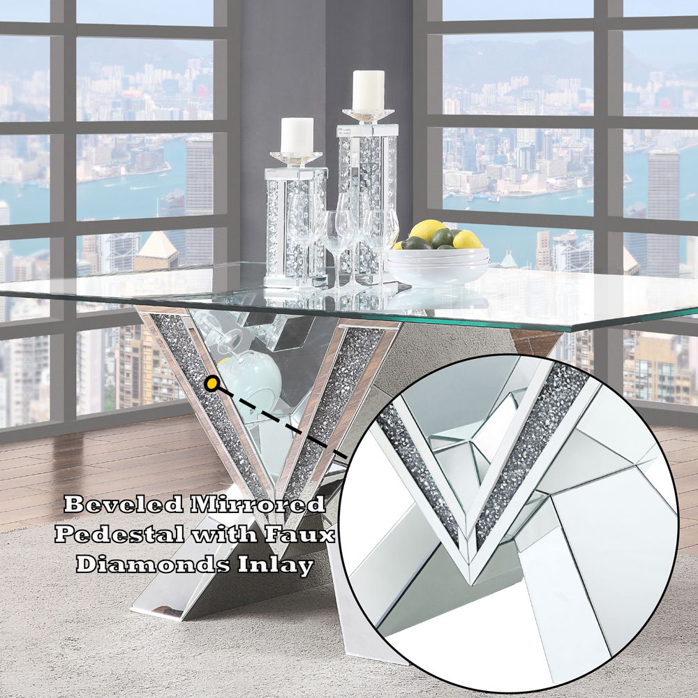 Noralie - 30" Dining Table - Mirrored, Faux Diamonds & Clear Glass Top - Urban Living Furniture (Los Angeles, CA)