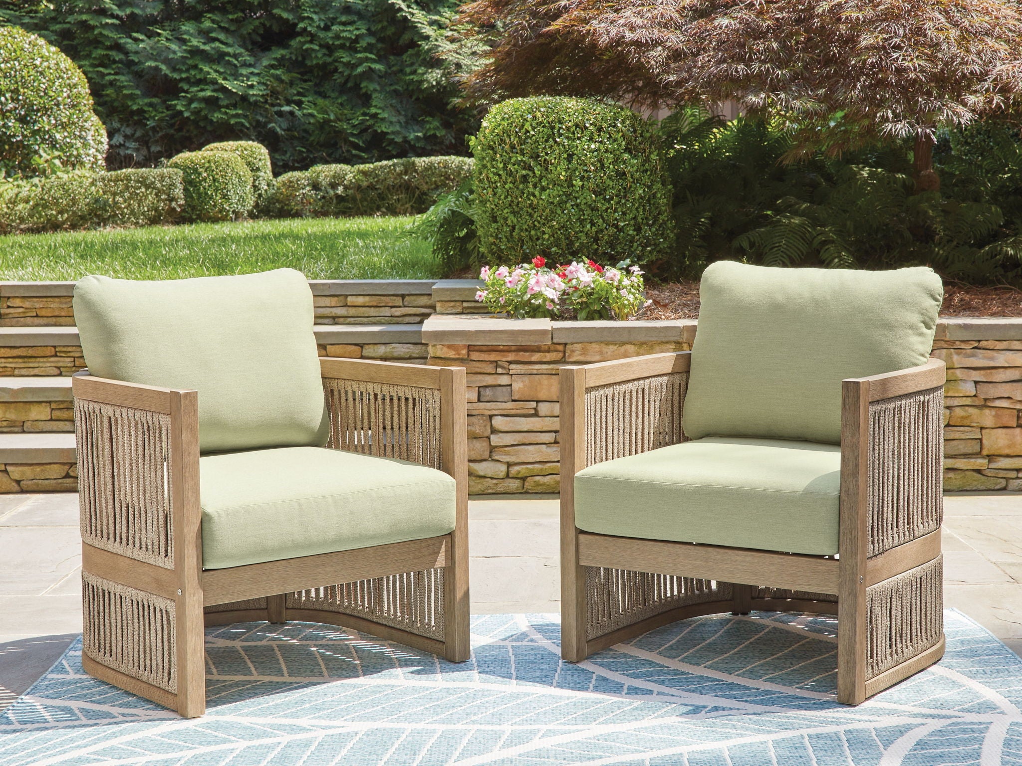 Serena Shores - Beige / Green - Lounge Chair With Cushion (Set of 2)