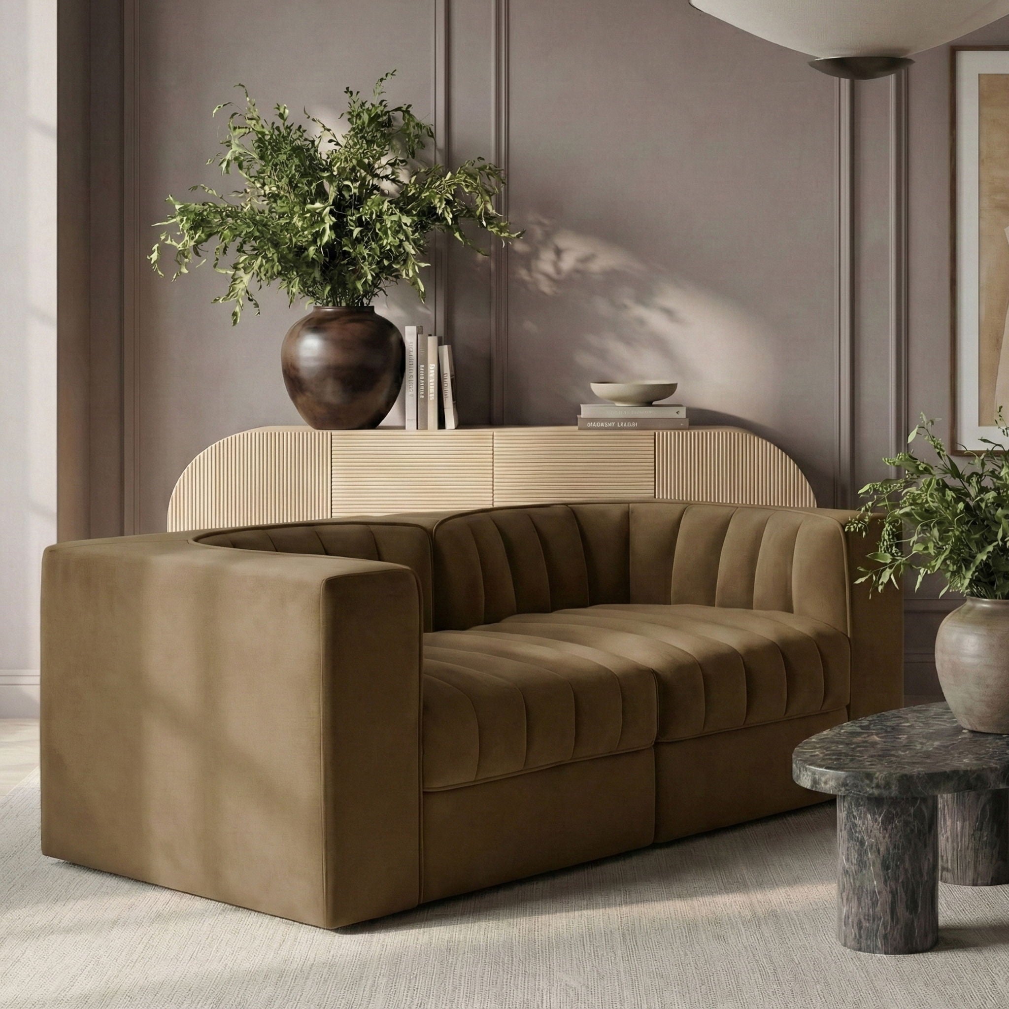 Rummi - Velvet Performance Fabric Upholstered 2 Piece Modular Loveseat - Urban Living Furniture (Los Angeles, CA)