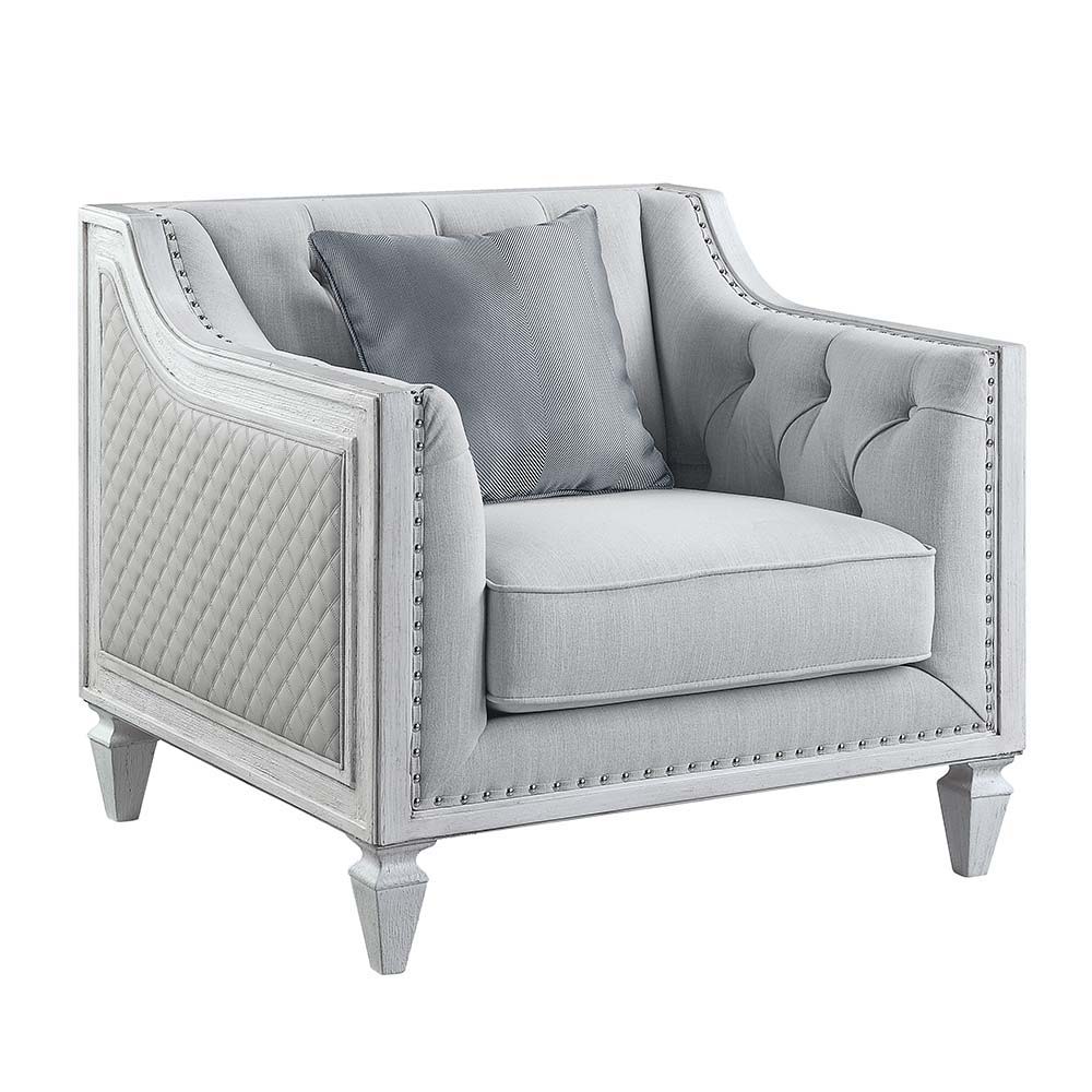 Katia - Chair - Light Gray Linen & Weathered White Finish - Urban Living Furniture (Los Angeles, CA)