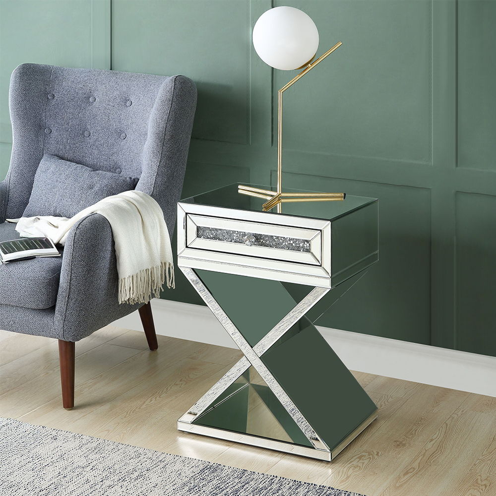 Noralie - Accent Table, X-Shaped Base - Mirrored & Faux Diamonds - Urban Living Furniture (Los Angeles, CA)
