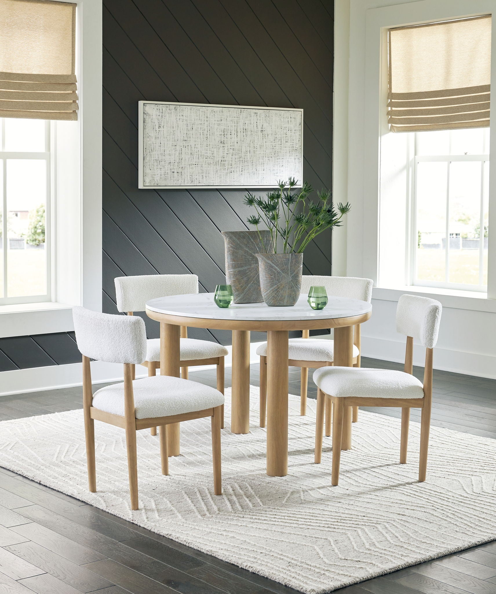 Sawdyn - White / Light Brown - 5 Pc. - Round Dining Room Table, 4 Side Chairs - Urban Living Furniture (Los Angeles, CA)